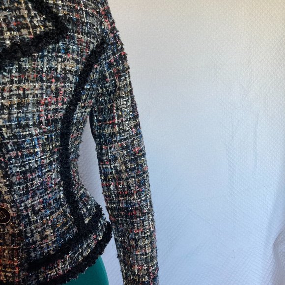 New York & Company Tweed Black Trim Multicolor Jacket With Silver Threads sz XS - Picture 7 of 13